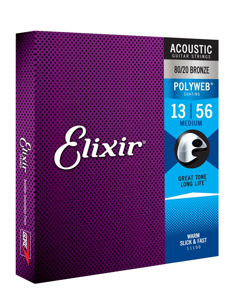 Elixir PolyWeb 80/20 Bronze Acoustic Guitar Strings (13-56)